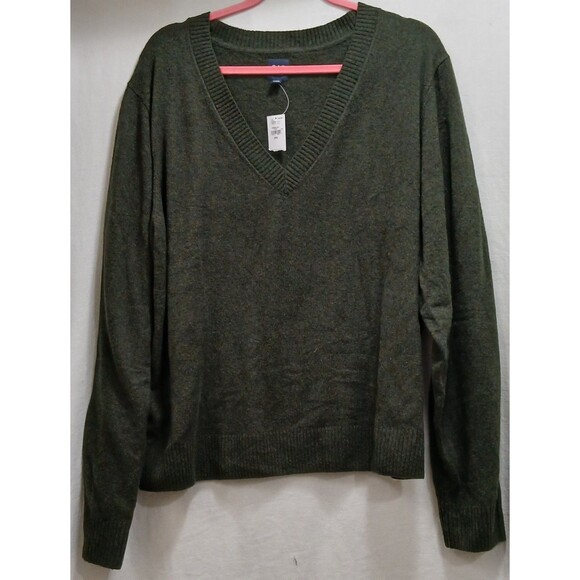 NWT New GAP Women's XXL V-Neck Sweater Mistletoe Green Cotton Blend Soft Preppy - Picture 1 of 7